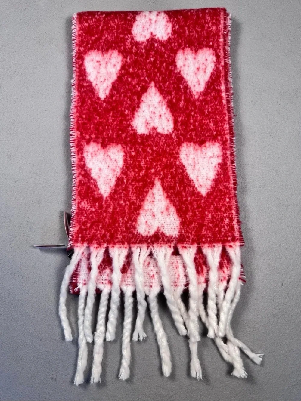 Victoria's Secret White and Red hearts Fringe Blanket Scarf